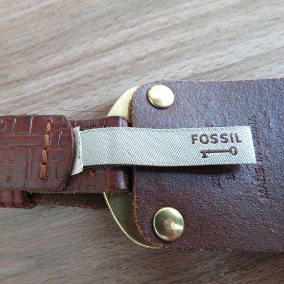 FOSSIL Textured Cognac Brown Leather Chunky Y2K Belt Festival - Women's Size L - Picture 9 of 11